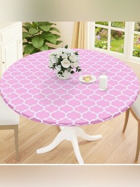 WATERPROOF Vinyl Tablecloth Round 45-56” PINK